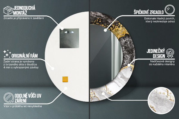 Oglinda rotunda rama cu imprimeu Marmură și aur