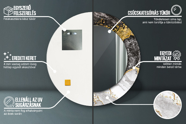 Oglinda rotunda rama cu imprimeu Marmură și aur