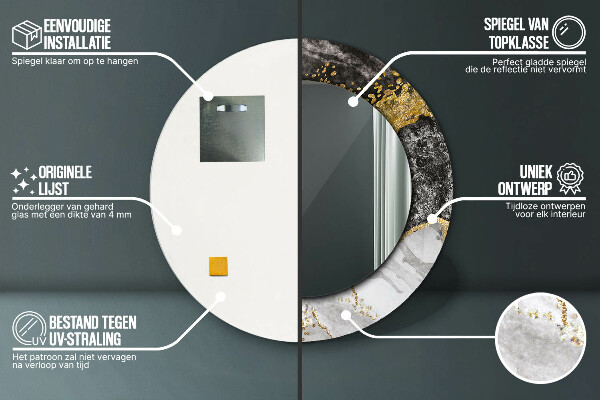 Oglinda rotunda rama cu imprimeu Marmură și aur