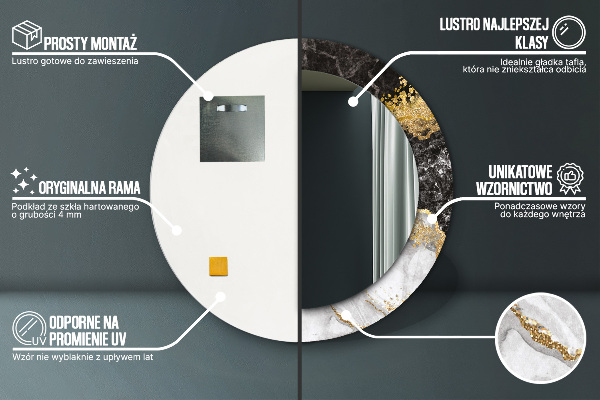 Oglinda rotunda rama cu imprimeu Marmură și aur