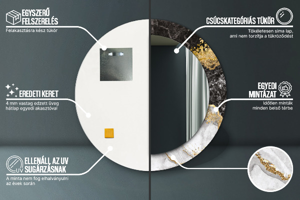 Oglinda rotunda rama cu imprimeu Marmură și aur