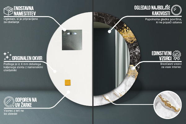 Oglinda rotunda rama cu imprimeu Marmură și aur