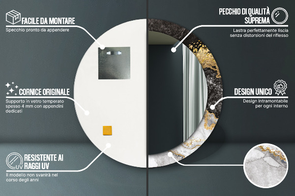 Oglinda rotunda rama cu imprimeu Marmură și aur