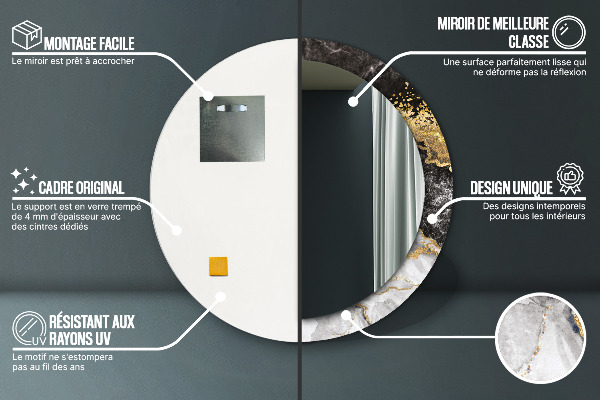 Oglinda rotunda rama cu imprimeu Marmură și aur