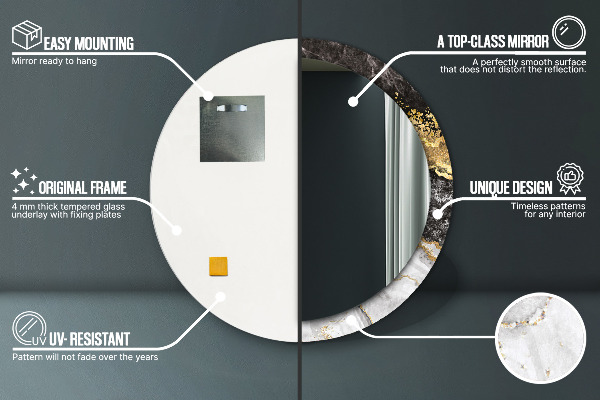 Oglinda rotunda rama cu imprimeu Marmură și aur