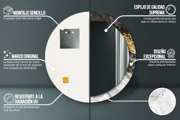 Oglinda rotunda rama cu imprimeu Marmură și aur
