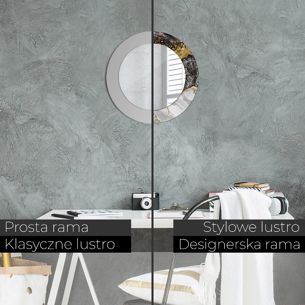 Oglinda rotunda rama cu imprimeu Marmură și aur