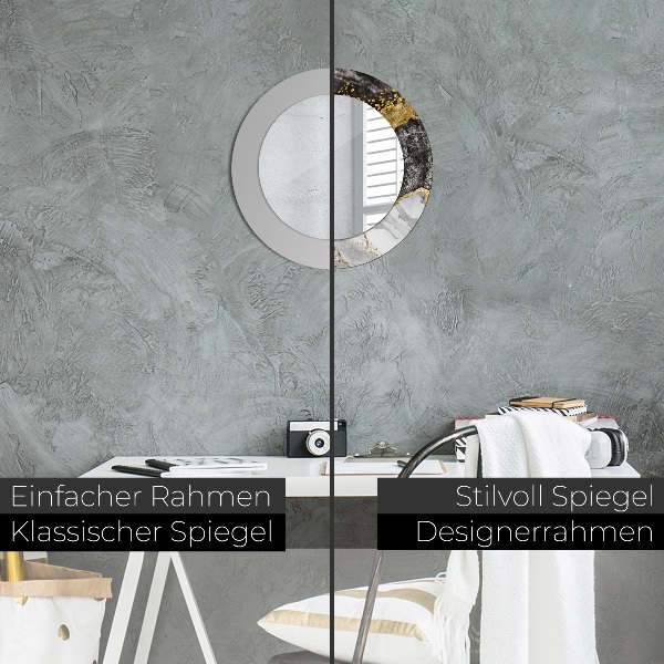 Oglinda rotunda rama cu imprimeu Marmură și aur