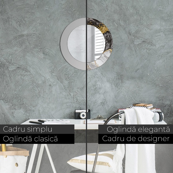 Oglinda rotunda rama cu imprimeu Marmură și aur