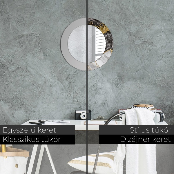 Oglinda rotunda rama cu imprimeu Marmură și aur