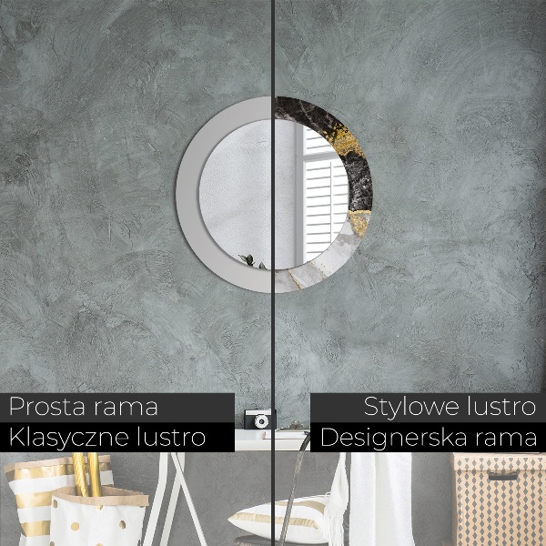 Oglinda rotunda rama cu imprimeu Marmură și aur