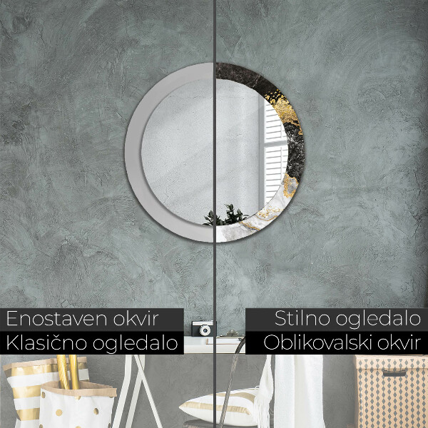 Oglinda rotunda rama cu imprimeu Marmură și aur