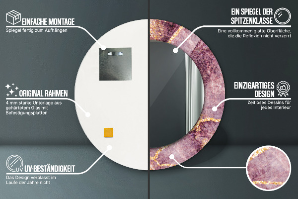 Oglinda rotunda imprimata Marmură cu adăugarea de aur