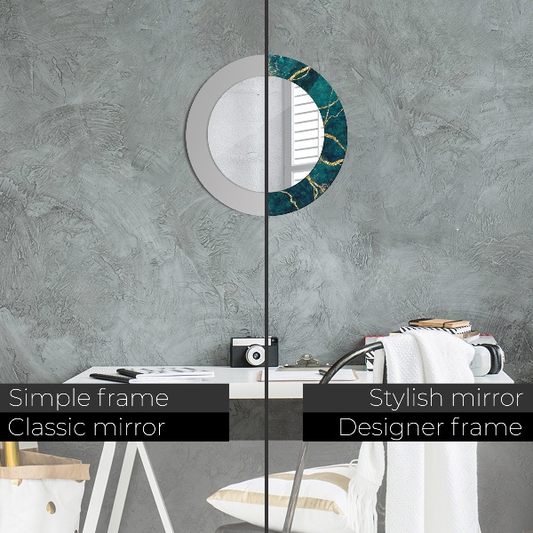 Oglinda rotunda imprimata Marmură verde de malachit