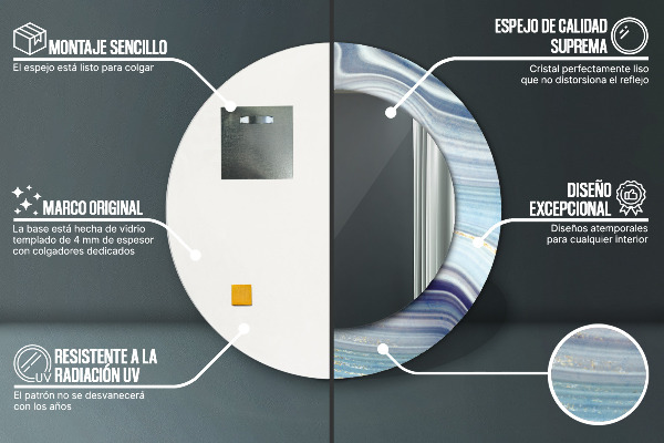 Oglinda rotunda imprimata Marmură albastră