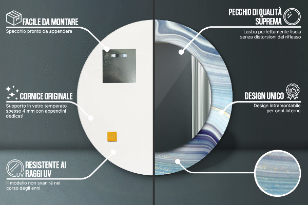 Oglinda rotunda imprimata Marmură albastră