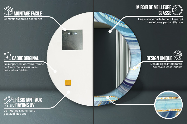Oglinda rotunda imprimata Marmură albastră