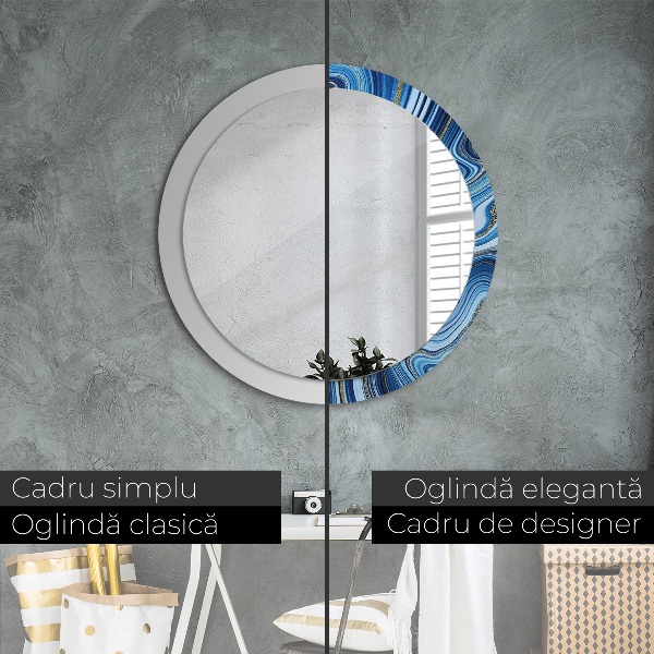 Oglinda cu decor rotunda Marmură albastră