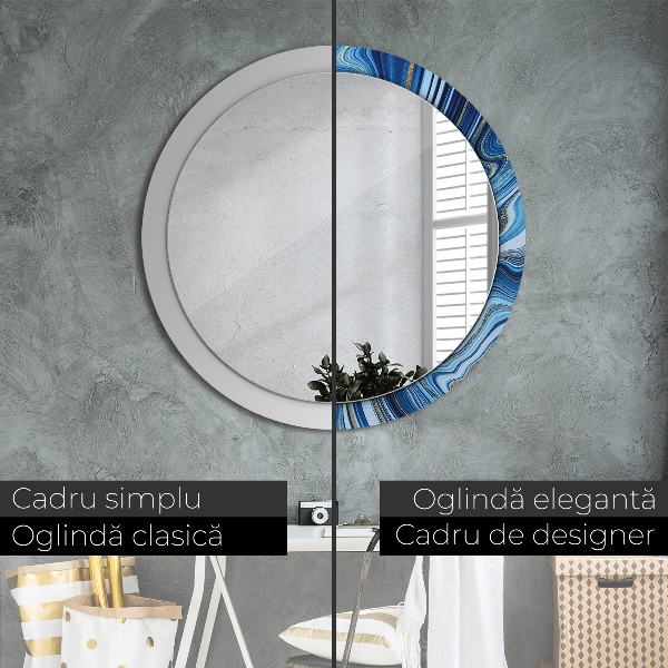 Oglinda cu decor rotunda Marmură albastră