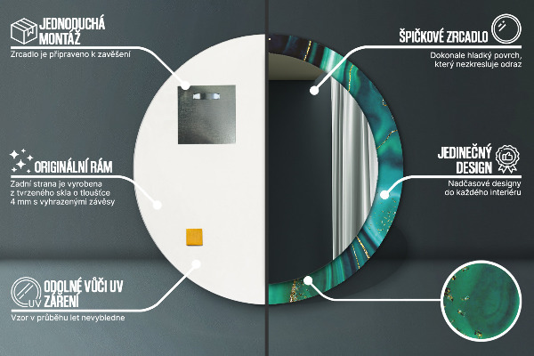 Oglinda cu decor rotunda Marmură de smarald