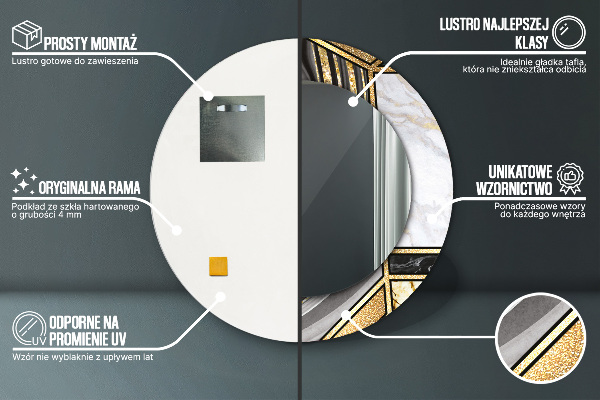 Oglinda cu decor rotunda Marmură și aur