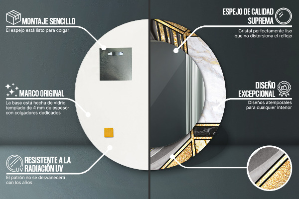 Oglinda cu decor rotunda Marmură și aur