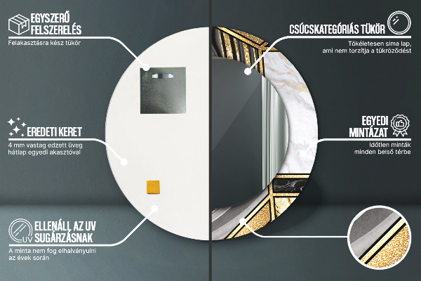 Oglinda cu decor rotunda Marmură și aur