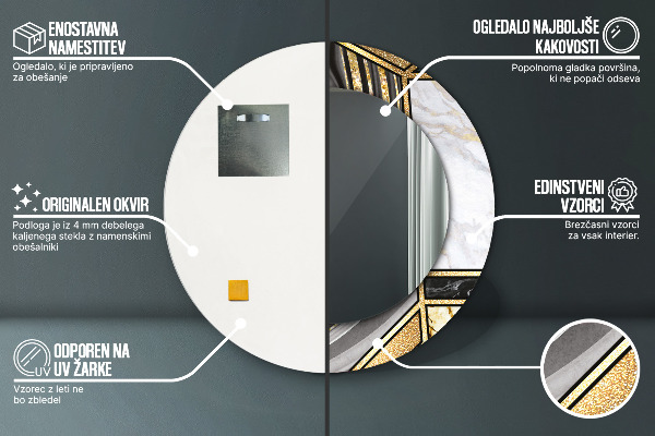 Oglinda cu decor rotunda Marmură și aur