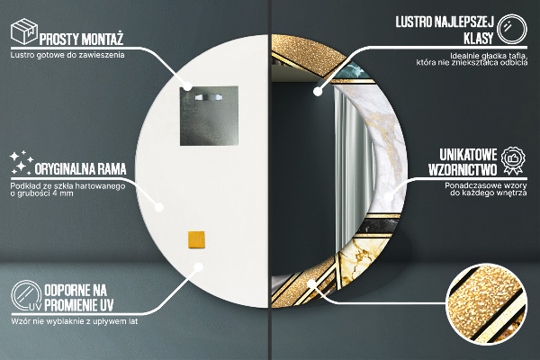 Oglinda cu decor rotunda Marmură și aur