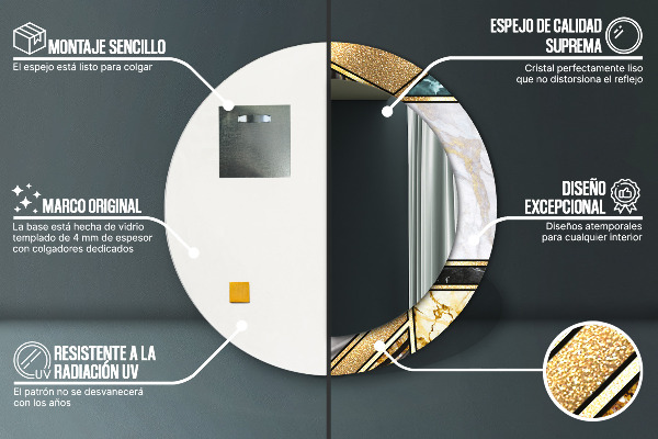 Oglinda cu decor rotunda Marmură și aur