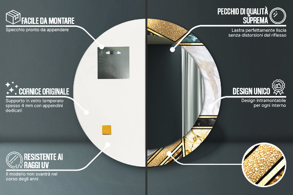 Oglinda cu decor rotunda Marmură și aur