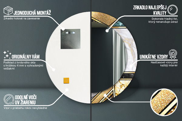 Oglinda cu decor rotunda Marmură și aur