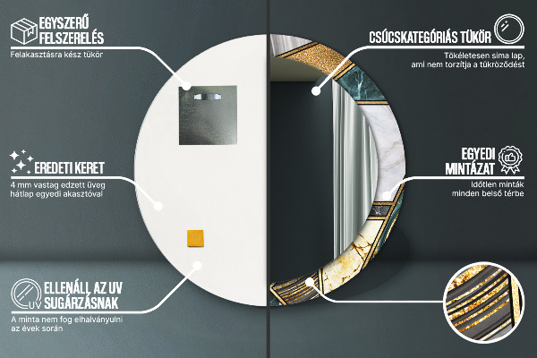 Oglinda cu decor rotunda Marmură și aur