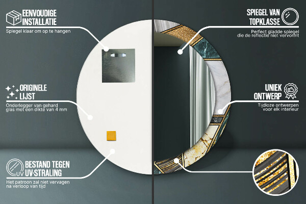 Oglinda cu decor rotunda Marmură și aur