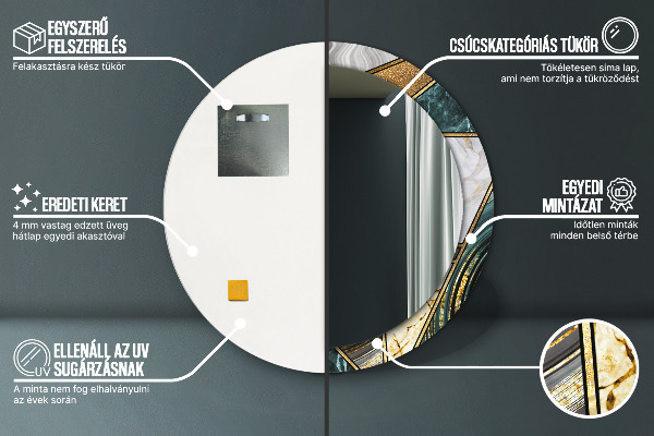 Oglinda cu decor rotunda Marmură și aur