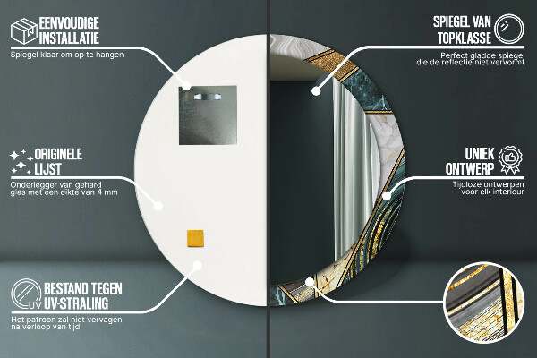 Oglinda cu decor rotunda Marmură și aur