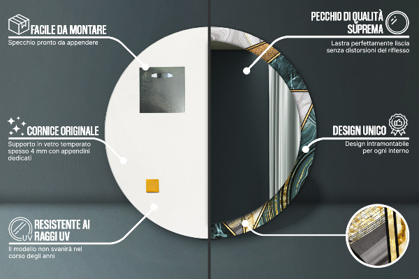 Oglinda cu decor rotunda Marmură și aur