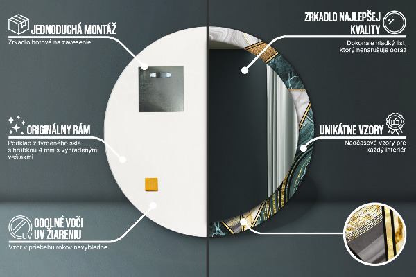 Oglinda cu decor rotunda Marmură și aur