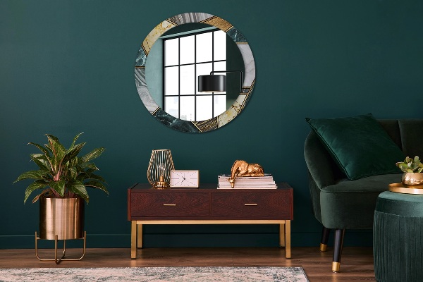 Oglinda cu decor rotunda Marmură și aur