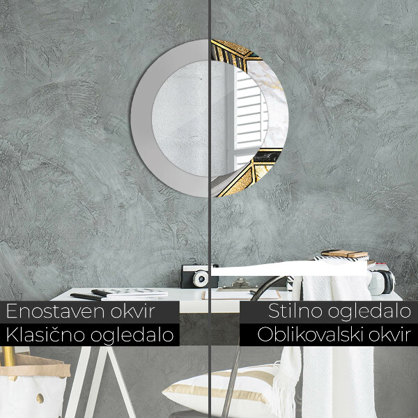 Oglinda cu decor rotunda Marmură și aur