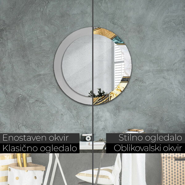 Oglinda cu decor rotunda Marmură și aur