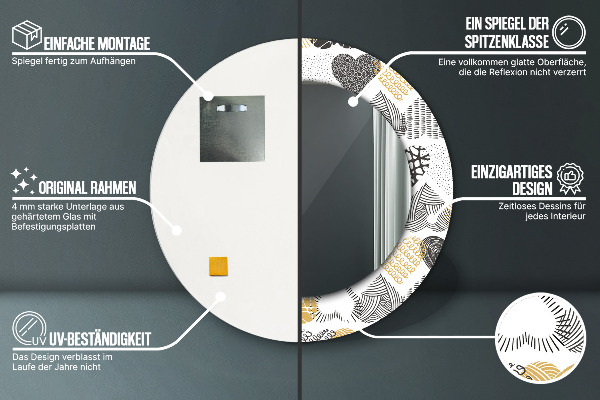 Oglinda cu decor rotunda Inimile lui doodle
