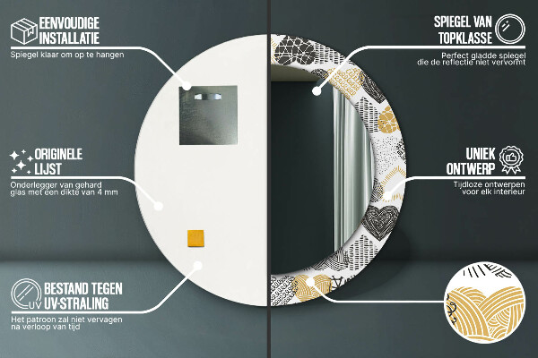 Oglinda cu decor rotunda Inimile lui doodle