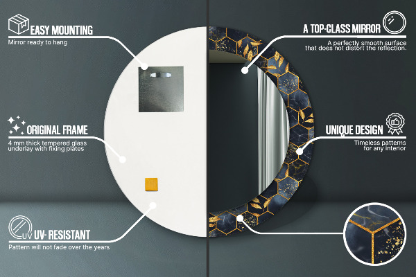 Oglinda cu decor rotunda Marmură hexagonală