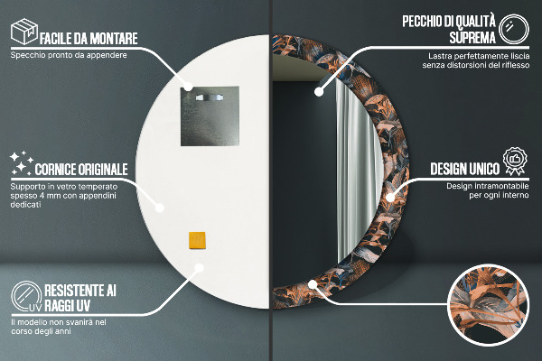Decoratiuni perete cu oglinda Frunze tropicale întunecate
