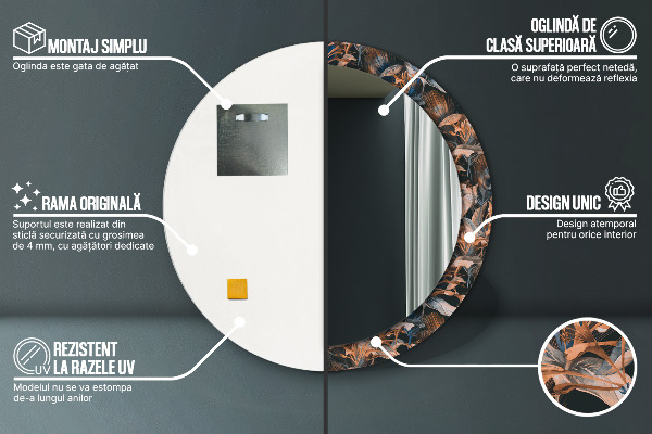 Decoratiuni perete cu oglinda Frunze tropicale întunecate