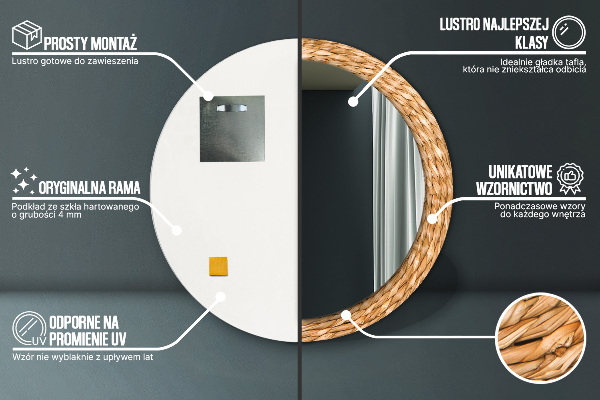 Oglinda rotunda rama cu imprimeu Textura de stuf