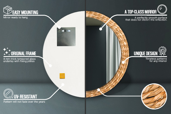 Oglinda rotunda rama cu imprimeu Textura de stuf