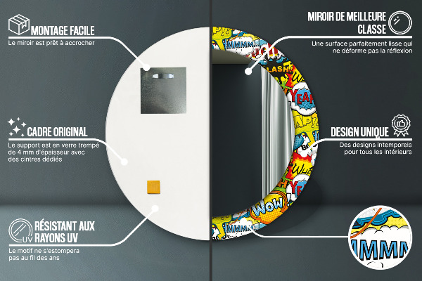 Oglinda rotunda rama cu imprimeu Model de stil comic