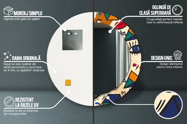 Oglinda rotunda imprimata Stil de artă pop